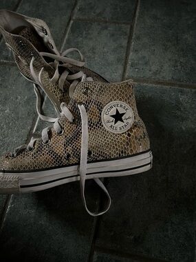 Converse High Top Sneakers in Beige Snake Print with White